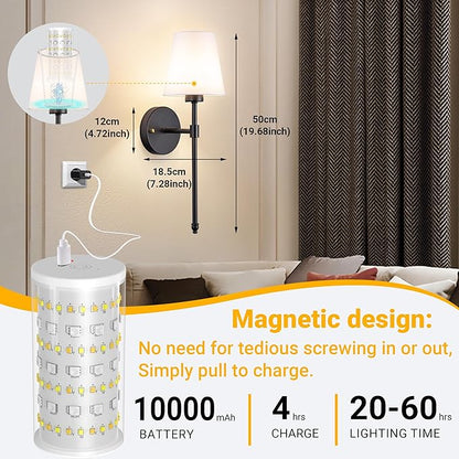 Peel and Stick Wall Sconces, Stick On Wall Sconce Set of 2, Battery Operated Wireless Wall Light, No Drill Adhesive Wall Lamp, Corn Bulb with 10000mAh Rechargeable Battery, Bedroom Wall Decor