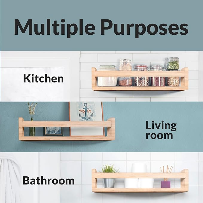NATURE SUPPLIES Set of 3, 23.1 Inches, Natural Wood Floating Shelves for Wall, Kids Bookshelf for Bedroom, Nursery Storage, Decorative Wall Shelves for Kids Rooms