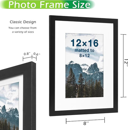FrameWorks 2-Pack, 12x16 Matted to 8x12 Picture Frame, Black – Classic Wooden Photo Frame with Tempered Glass, Modern Matte Finish for Prints, Posters, Certificates & Wall Decor – Gallery-Ready