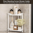 Orimade Rustproof 2 Tier Floor Standing Corner Shower Caddy Organizer, Plastic Metal Splicing Floor Corner Shelf Rack Stands for Bathroom, White