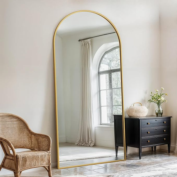 Full Length Mirror, 76" x 34" Arched Full Body Mirror Large Standing Floor Mirrors, Mirrors for Bedroom, Bathroom, Living Room Standing or Wall Leaning, Gold