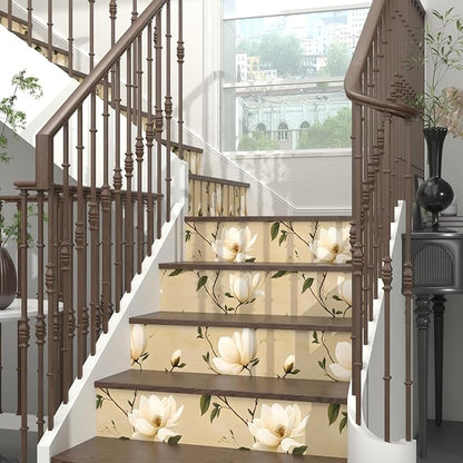 Vintage Floral Peel and Stick Wallpaper Khaki White Flowers Contact Paper 17.5"X118" Vinyl Waterproof Self Adhesive Removable Boho Modern Green Leaf Wall Paper for Cabinets Bathroom Walls Bookcase
