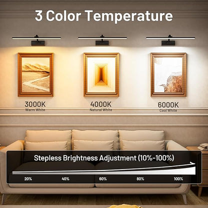 AIFEI Wireless Picture Lights for Wall Battery Operated, 8000mAh Long-Last Lights for Pictures on Wall, Remote & Touch, 3 Color Dimmable No Wiring Needed Art Light for Paintings Poster, 23.6" Black