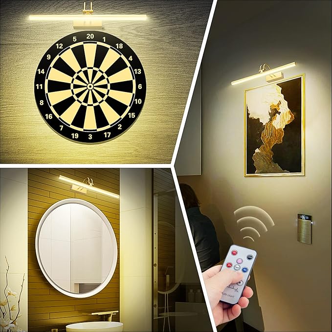 Picture Light,Picture Lights for Wall Cordless,13" Picture Lights with Timer and Dimmable,Battery Wall Lights for Display Gallery Painting Art Frame Portrait-Plated Gold