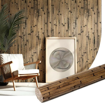 Natural Bamboo Wall Panel for Interior Wall Decor, Renewable Pole Wrap Wainscoting Paneling for Wall Ceiling Furniture Cabinet Office, 48 x 96 Inch, Dark Burned