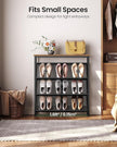 Shoe Rack, 4-Tier Slanted Shoe Storage Shelf, Narrow Shoe Rack for Entryway, Shoe Organizer with Adjustable Feet, Slim Shoe Shelf with Wooden Top and Metal Frame Rustic Brown and Black TXJ75BF