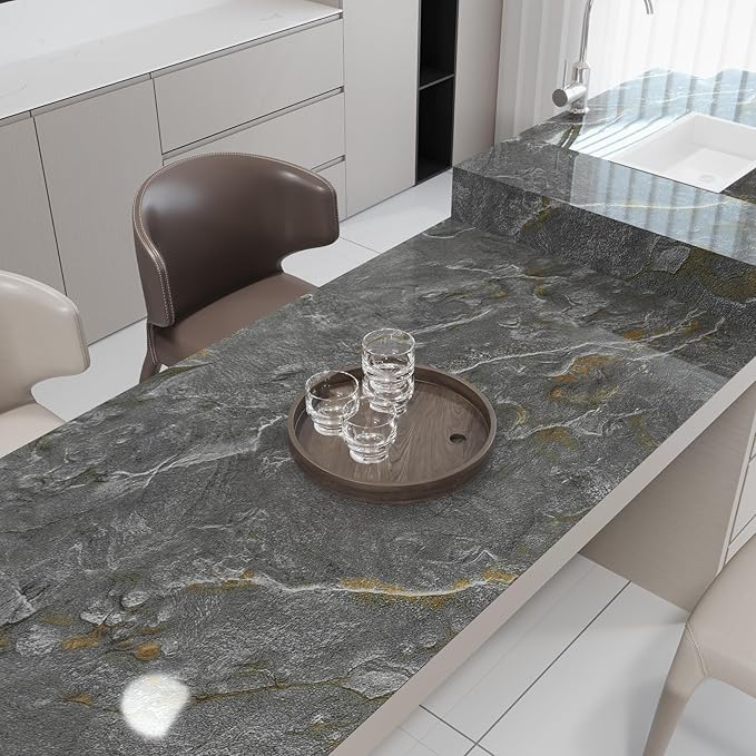 Gray Marble Contact Paper Kitchen Counter Top Wrap Peel and Stick Waterproof Wallpaper Removable Self-Adhesive Glossy Vinyl Roll Wall Paper for Bathroom Sink Table Locker 16x118 inch