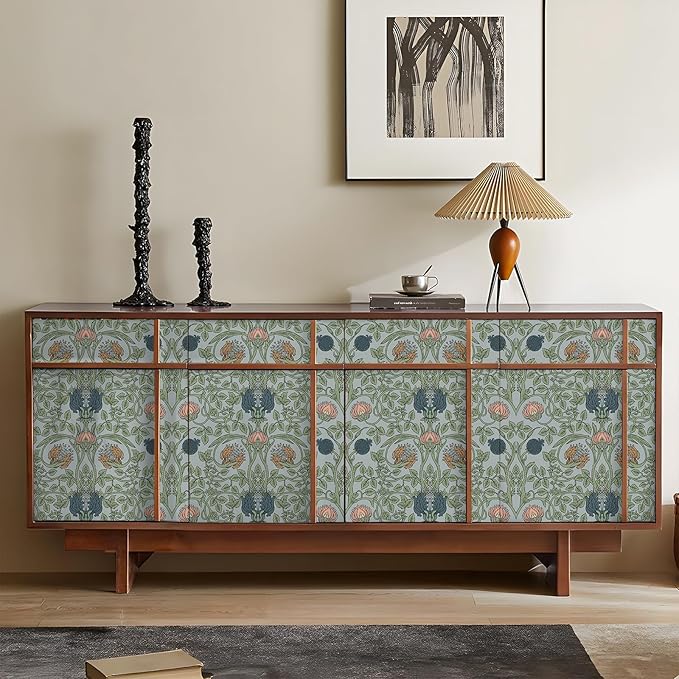 VEELIKE 17.7''x354'' Retro Floral Peel and Stick Wallpaper Vintage Blue Floral Wallpaper for Bedroom Living Room Removable Prepasted William Morris Wallpaper Self Adhesive Contact Paper for Walls