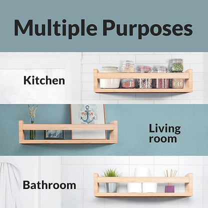 NATURE SUPPLIES Set of 4, Natural Wood Floating Nursery Book Shelves, 16.4" Floating Bookshelves, Wall Book Shelf for Kids Rooms Decor, Toys & Playroom Furniture, Kids Bookshelf, Nursery Bookshelf