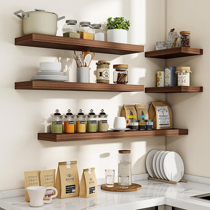 32 Inch Floating Shelves, 3D Textured Wood Grain, 32"x9.25"x1.5" Inch Deep Floating Shelves for Wall, Wooden Shelves for Bathroom, Bedroom, Living Room, Walnut, 2 Pieces