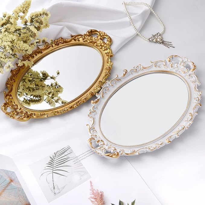 Vintage Decorative Gold Framed Mirror, Small Oval Wall Hanging Mirror -Small- 9.6