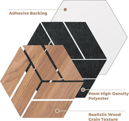3D Peel and Stick Acoustic Wall Panel – 18-Pack Golden Maple Soundproof Wood Look Wall Panels for Interior Wall Decor, Hexagon Design