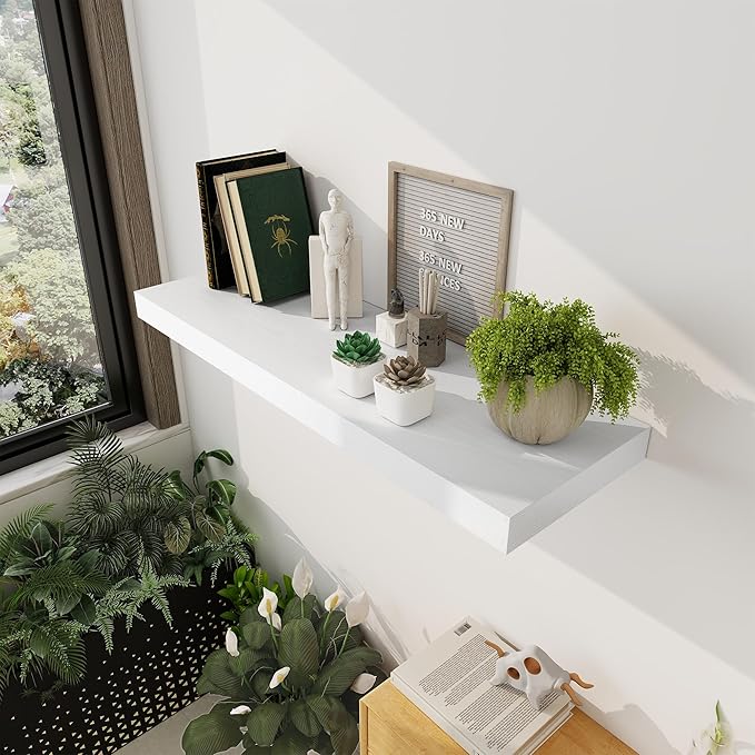 White Floating Shelves 36 Inch Long, 12 Inch Deep Floating Shelves for Wall, 36 x 12 Shelves for Wall Storage & Display, 2