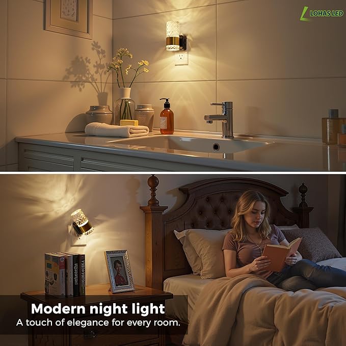 L LOHAS LED Night Light, Modern Night Lights Plug into Wall, 2 Pack 3000K Soft Warm 0-100LM Adjustable Nightlights,Automatic Nightlights Plug in with Dusk to Dawn Sensor for Room Bathroom Hallway