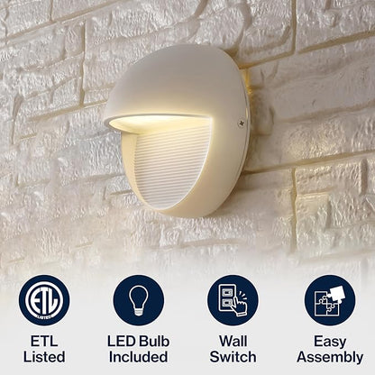 JONATHAN Y 6.25" White Modern Round Outdoor Integrated LED Wall Sconce Light, Metal/Glass Waterproof Exterior Downlight for Porch, Patio, and Entryway, ETL Listed (JYL7441D)