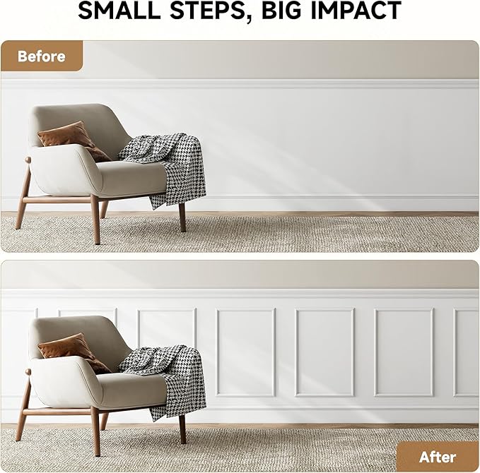 Peel and Stick Wall Molding Kit, INMOZATA 3 Sets 3D Pre-Cut Accent Molding Trim Wainscoting Panels for Interior Wall Decor Living Room Bedroom Entryway Plain Door (24" x 16")