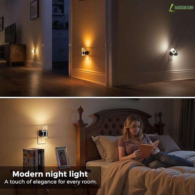 L LOHAS LED Night Lights Plug into Wall 2 Pack, Dimmable Night Light with Dusk-to-Dawn Sensor, Cool White/Soft White/Amber 3 Color Light, Adjustable Brightness, Bubble Nightlight with Rotatable Plug