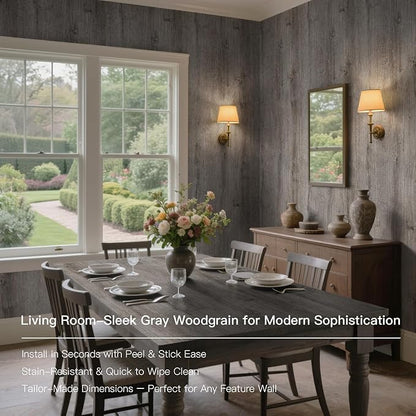 17.7"x394" Wood Wallpaper Grey Wood Peel and Stick Wallpaper Gray Wood Wallpaper Wood Contact Paper Self Adhesive Wallpaper Wood Grain Faux Film Roll for Desk Table Wall Cabinet Shelf Draw