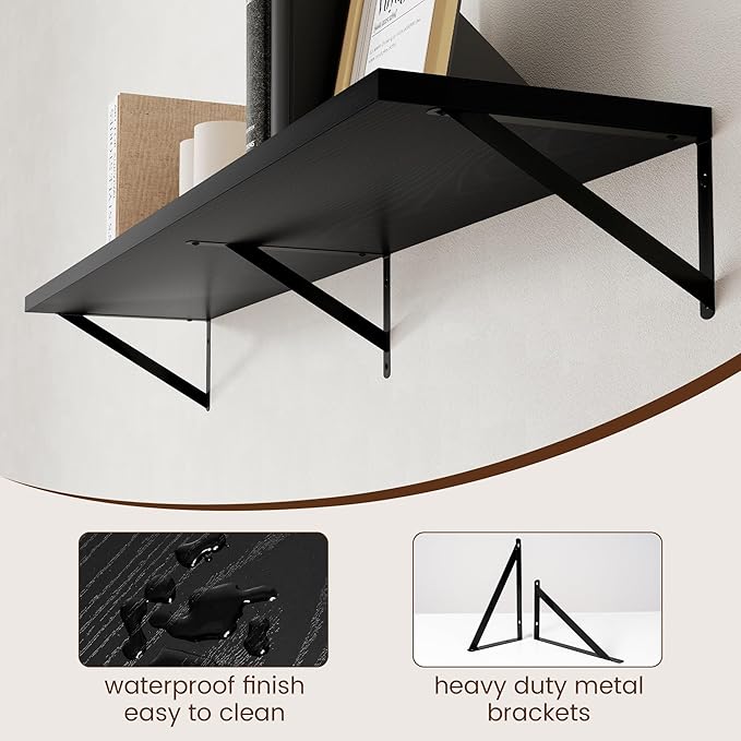 Axeman Floating Shelves for Wall Black- 55 Inch Wide x 12 Inch Deep Wall Shelves Set of 2 - Black Deep Wood Floating Shelves for Living Room Bedroom Laundry Room