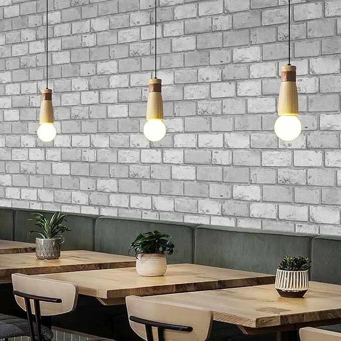 JiffDiff Brick Wallpaper Peel and Stick, Removable Vintage Self Adhesive Wallpaper Renter Friendly Textured Stick on Wallpaper Contact Paper （17.3