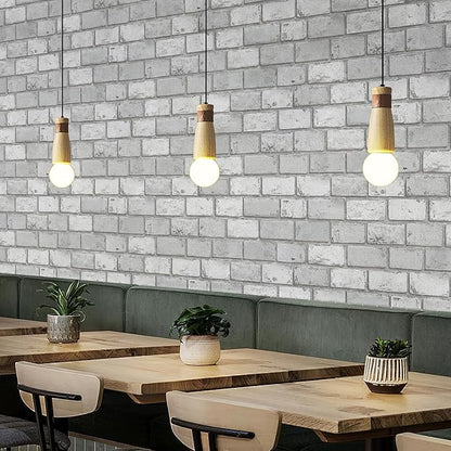 JiffDiff Brick Wallpaper Peel and Stick, Removable Vintage Self Adhesive Wallpaper Renter Friendly Textured Stick on Wallpaper Contact Paper （17.3" x 200" Gray Brick）