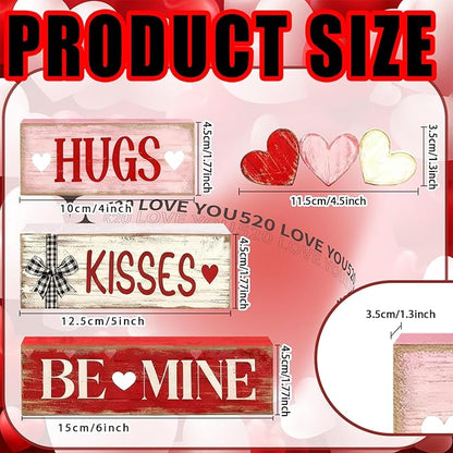 Valentines Day Decorations - Valentine Tiered Tray Decor Set - Wooden Table Decoration with Heart Signs - Rustic Farmhouse Valentine’s Day Home Decor Indoor for Shelf Mantel Coffee Table Gift