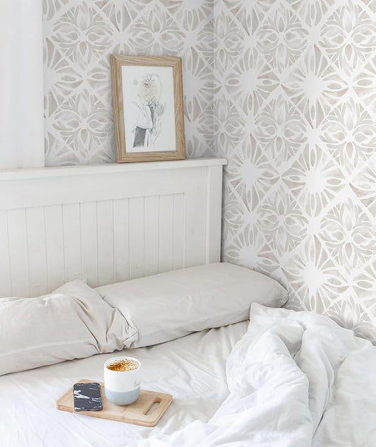 Geometric Peel and Stick Wallpaper Boho 78.7 "x16.1 White and Gray Wallpaper White Contact Paper Removable Wallpapers for Bedroom Waterproof Removable Shelf Liner Decal Vinyl Roll