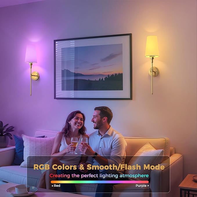 DORESshop Battery Operated Wall Sconce Set of 2, Wireless Wall Light Easy to Install, 15 Color Rechargeable Wall Sconces, Sconce Wall Decor Set of 2 for Bedroom, Living Room, Gold, 27in