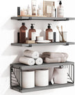 Fixwal 3+1 Tier Bathroom Floating Shelves Over Toilet, 15.8in Farmhouse Rustic Wood Shelves, Wall Decor for Bathroom, Living Room,Bedroom and Kitchen (Gray)