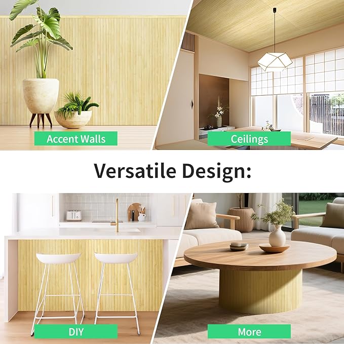 Natural Bamboo Wall Panel for Interior Wall Decor, Renewable Pole Wrap Wainscoting Paneling for Wall Ceiling Furniture Cabinet Office, 48 x 96 Inch, Raw