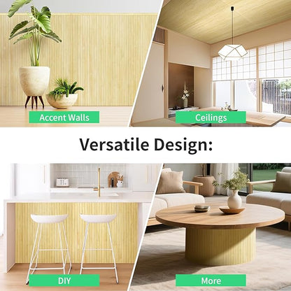 Natural Bamboo Wall Panel for Interior Wall Decor, Renewable Pole Wrap Wainscoting Paneling for Wall Ceiling Furniture Cabinet Office, 48 x 96 Inch, Raw