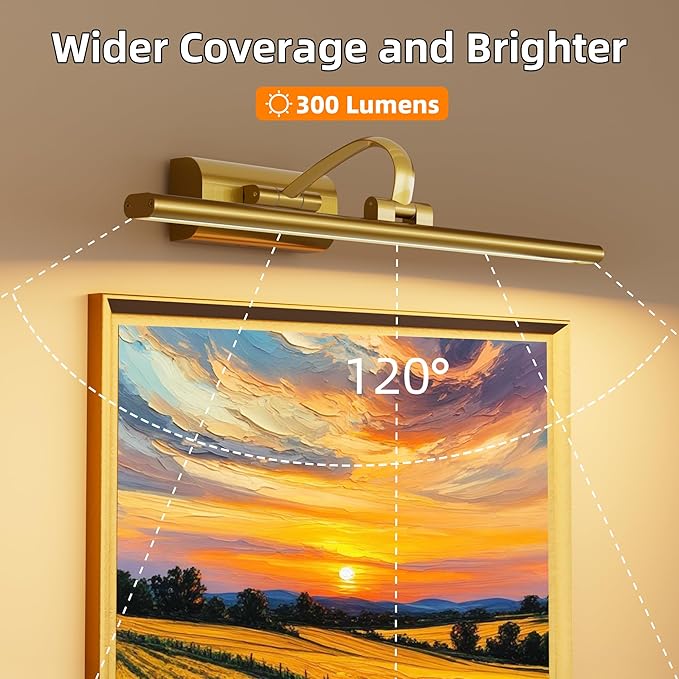 Picture Lights for Wall, 5200mAh Rechargeable Battery Operated Picture Light with Remote, 15.7" Dimmable 3 Colors Wireless Art Lighting for Paintings Picture Frame Gallery Dartboard, Brass