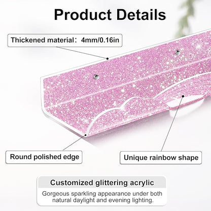 Rainbow Glitter Acrylic Floating Shelves, 23.6" Wall Mounted Nursery Bookshelves, Display Ledge for Books Toys Cosmetic Storage, Bathroom Bedroom Living Room Wall Organizer, 2 Pack, Pink