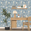 Blue Floral Peel and Stick Wallpaper White Botanical Contact Paper Vintage Leaf Wall Mural for Bedroom Bathroom Vinyl Waterproof Self Adhesive Removable Renter Dorm Wall Paper 17.5