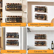 2-Tier Wall Mount Spice Rack Organizer - Screw/Adhesive Mount, Black Metal & Wood Spice Storage for Kitchen Pantry Cabinet, 11.6”L x 2.4”W x 3.2”H,Spice Jars Not Included