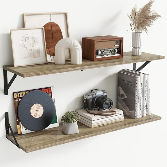 Deep Floating Shelves for Wall,36Wx8D Wall Mounted Shelves Set of 2,Wall Storage Floating Shelf with Sturdy Metal Brackets for Living Room,Bathroom,Kitchen,Office,Grey