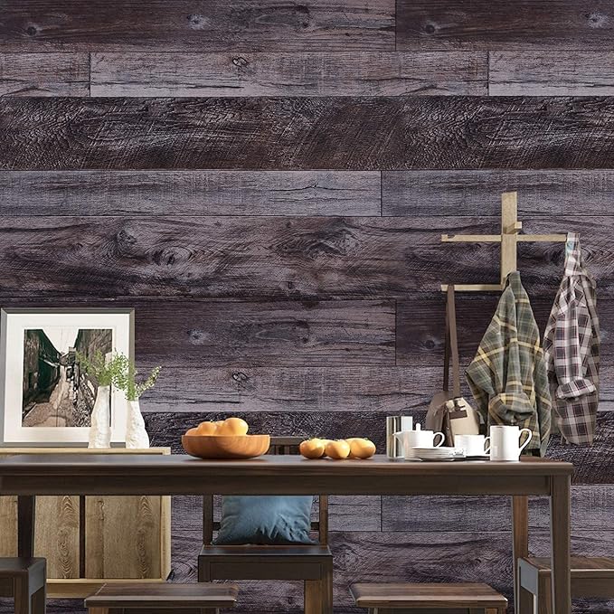 WENMER 17.71" x 118.1" Grey Wood Peel and Stick Shiplap Self-Adhesive Wallpaper Planks for Countertop, Cabinet, Shelf, Wall, Door