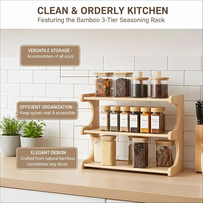 Spice Rack,Seasoning Organizer,Spices Rack Organizer,3-Tier Organizer Shelf for Kitchen Countertops.