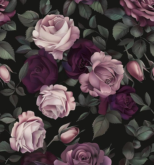 Purple Floral Peel and Stick Wallpaper Vintage Rose Contact Paper 17.5x118inches Removable Self Adhesive Modern Wall Paper for Bathroom Walls Decor Cabinet Renter Friendly