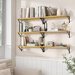 Axeman 24 Inch Floating Shelves | 8 Inch Deep Oak Wall Shelves Set of 2 | 24W x 8D Rustic Wood Shelves for Bookshelf Living Room Bedroom Home Office Bathroom