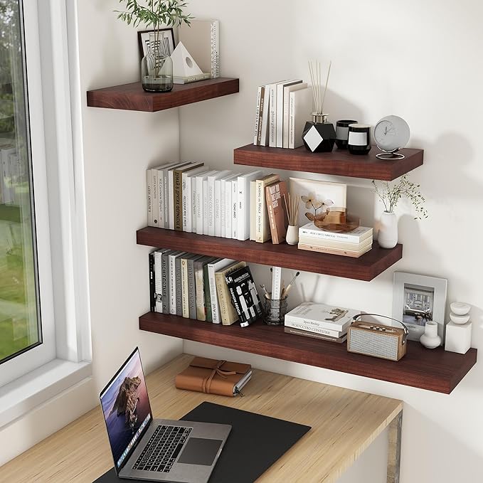 Floating Shelves, 9.3 Inch Deep Floating Shelves for Wall, Solid Wood Shelves 24 Inch Long, Deep Wall Shelves for Living Room, Bathroom, Kitchen, 24