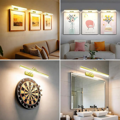 Picture Light,Wireless Art Light Stick-On,Magnetic Wall Light,Battery Accent Light with Timer and Dimmable for Painting,Frame,Portrait,Artwork-Gold 16"