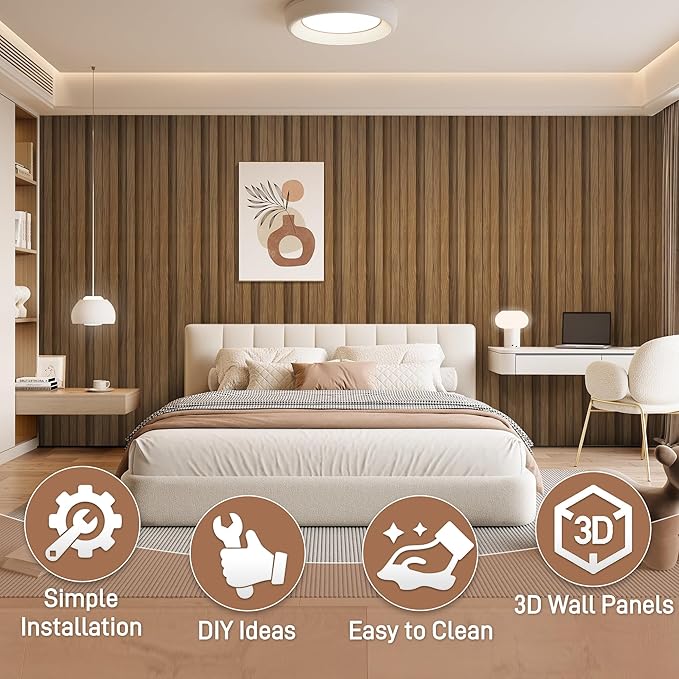 WPC Slat Wall Panels, 16 Packs 48 x 6 Inch 3D Wall Panels for Interior Wall Decor, Fluted Accent Wall Paneling for Living Room TV Background Study Room Office Spaces Bedroom, Taupe