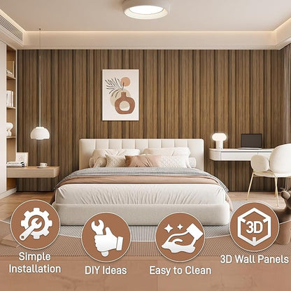 WPC Slat Wall Panels, 16 Packs 48 x 6 Inch 3D Wall Panels for Interior Wall Decor, Fluted Accent Wall Paneling for Living Room TV Background Study Room Office Spaces Bedroom, Taupe