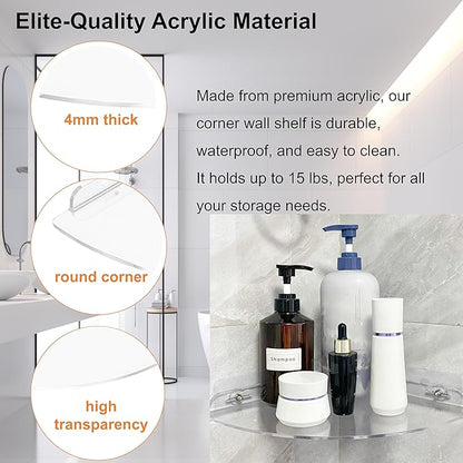Acrylic Corner Shelves, Adhesive Shelf, Shower Caddy Organizer for Home Decor,Clear Shower Shelf,No Drilling Wall Mounted Bathroom Shelves (Clear 10 inch 1 set)