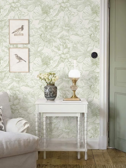 Ismoon Vintage Floral Wallpaper Peel and Stick Beige and Green Contact Paper 17.3inx6.5ft Removable Self Adhesive Wall Paper for Bathroom Bedroom Cabinet Mural Wall Decor Vinyl Renter Friendly