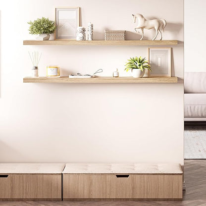 Ballucci Floating Shelves, 55" Wood Wall Shelf Set of 2, with Invisible Brackets for Bathroom, Living Room, Bedroom, Kitchen, Nursery, 6" Deep, Oak