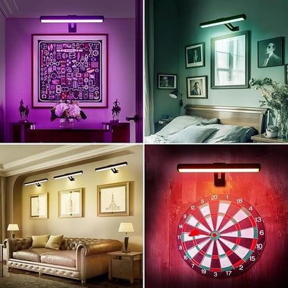 Picture Light Battery Operated, Picture Lights for Wall, Wireless Picture Light with Remote for Paintings, 48 LED, 16 Color Changing, Dartboard Light with 2 Base for Art, Black-2Pack
