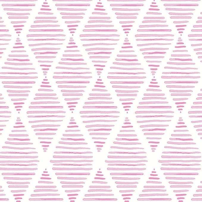 Modern White and Pink Peel and Stick Wallpaper Stripe Diamond Wallpaper Vinyl Waterproof Contact Paper Shelf Paper Drawer Liner Roll for Bedroom Living Room 17.7