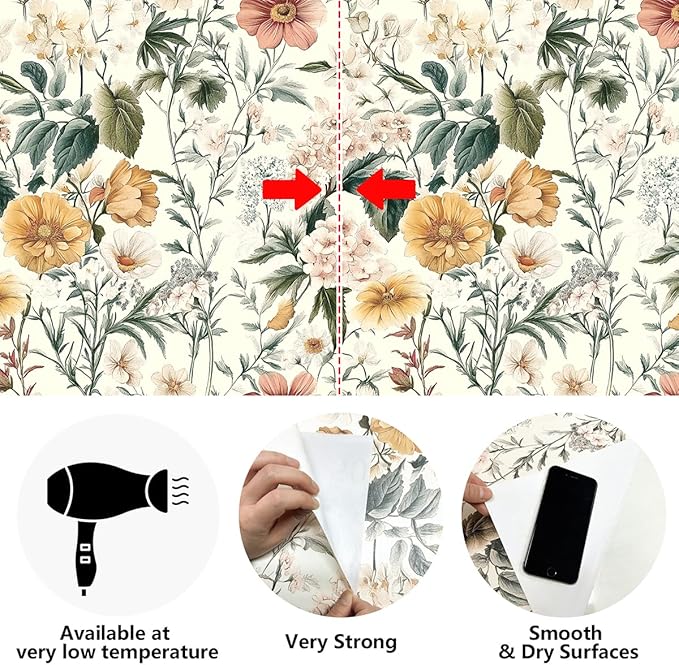 Livebor Vintage Floral Peel and Stick Wallpaper Floral Contact Paper 16.9